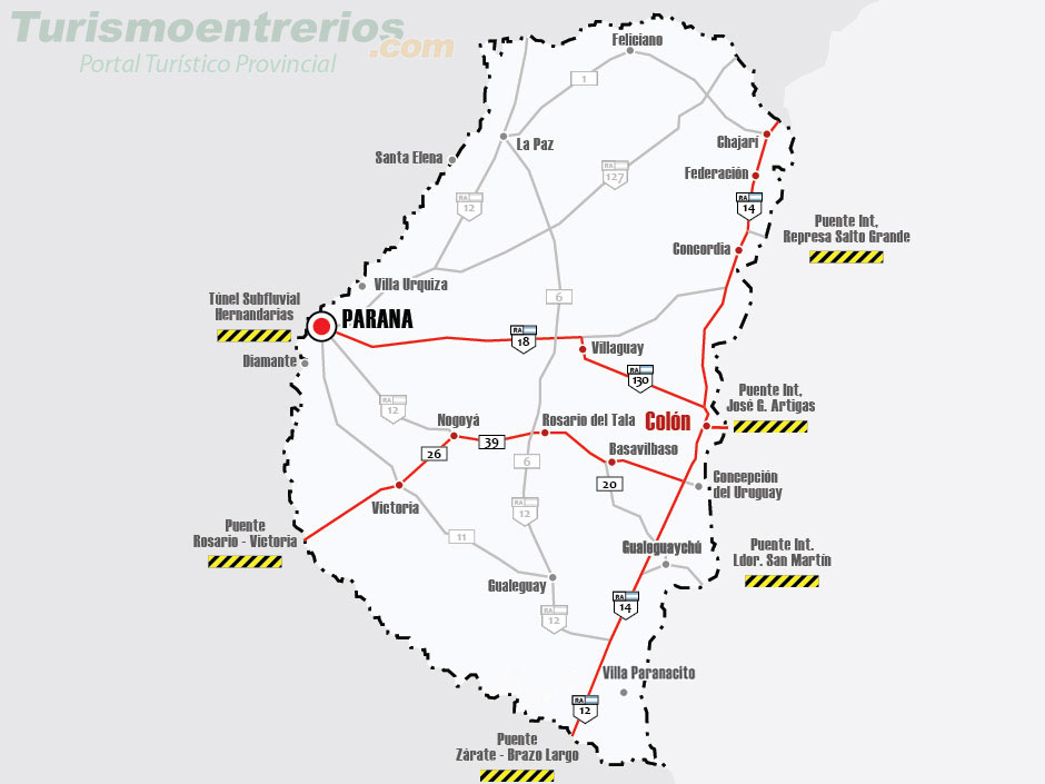 Mapa de Rutas y Accesos a Coln - Imagen: Turismoentrerios.com