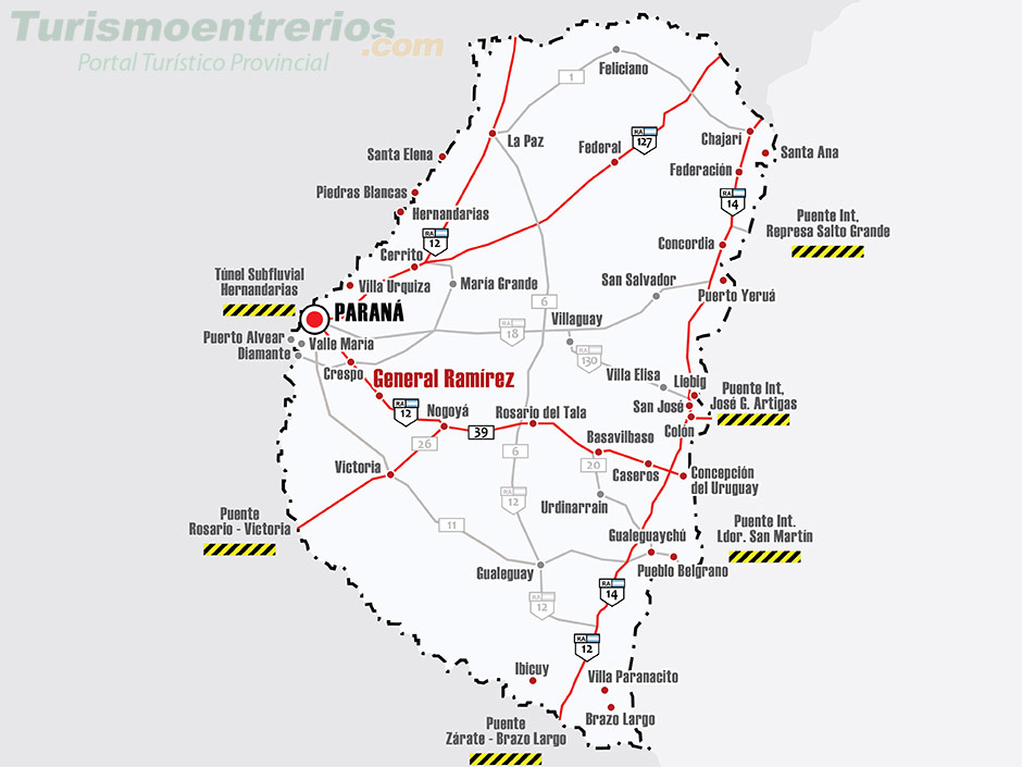 Mapa de Rutas y Accesos a General Ramrez - Imagen: Turismoentrerios.com