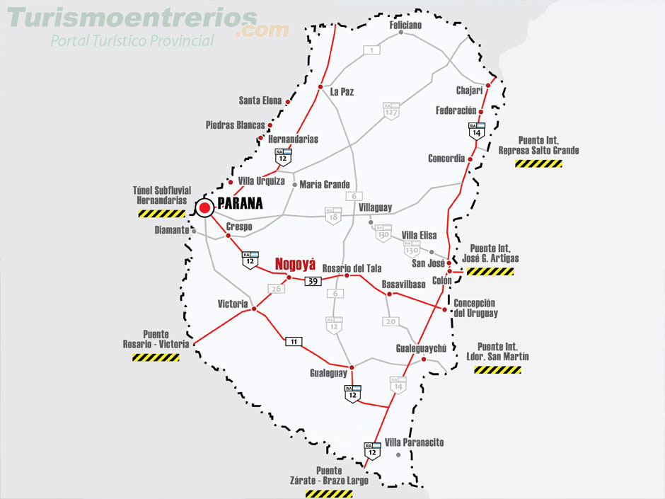 Mapa de Rutas y Accesos a Nogoy - Imagen: Turismoentrerios.com