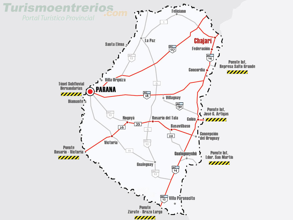 Mapa de Rutas y Accesos a Chajar - Imagen: Turismoentrerios.com