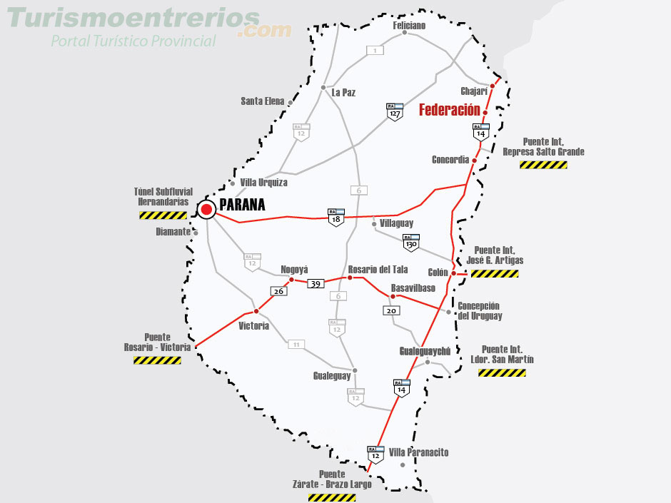 Mapa de Rutas y Accesos a Federación - Imagen: Turismoentrerios.com