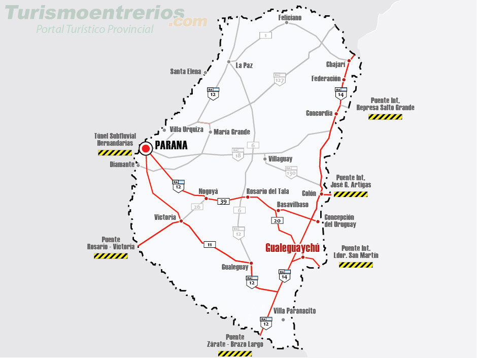 Mapa de Rutas y Accesos a Gualeguaychú - Imagen: Turismoentrerios.com