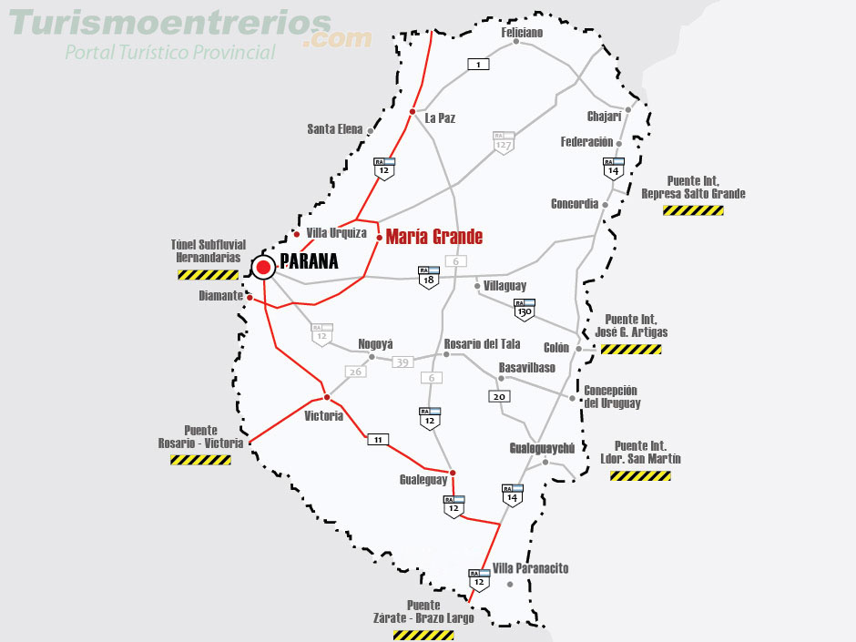 Mapa de Rutas y Accesos a Mara Grande - Imagen: Turismoentrerios.com