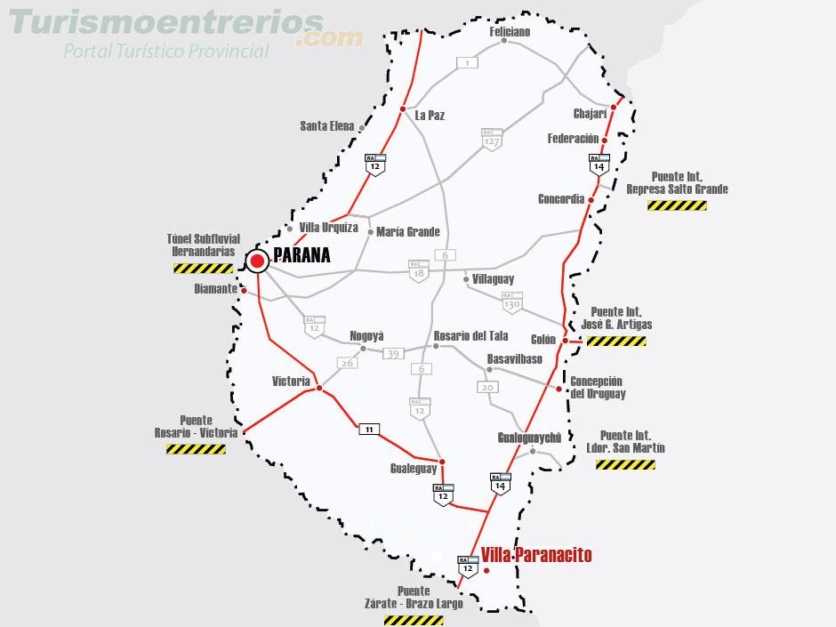 Mapa de Rutas y Accesos a Villa Paranacito - Imagen: Turismoentrerios.com