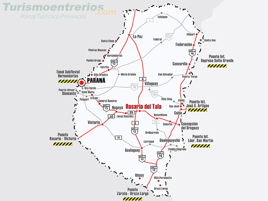 Mapa de Rutas y Accesos a Rosario del Tala - Imagen: Turismoentrerios.com