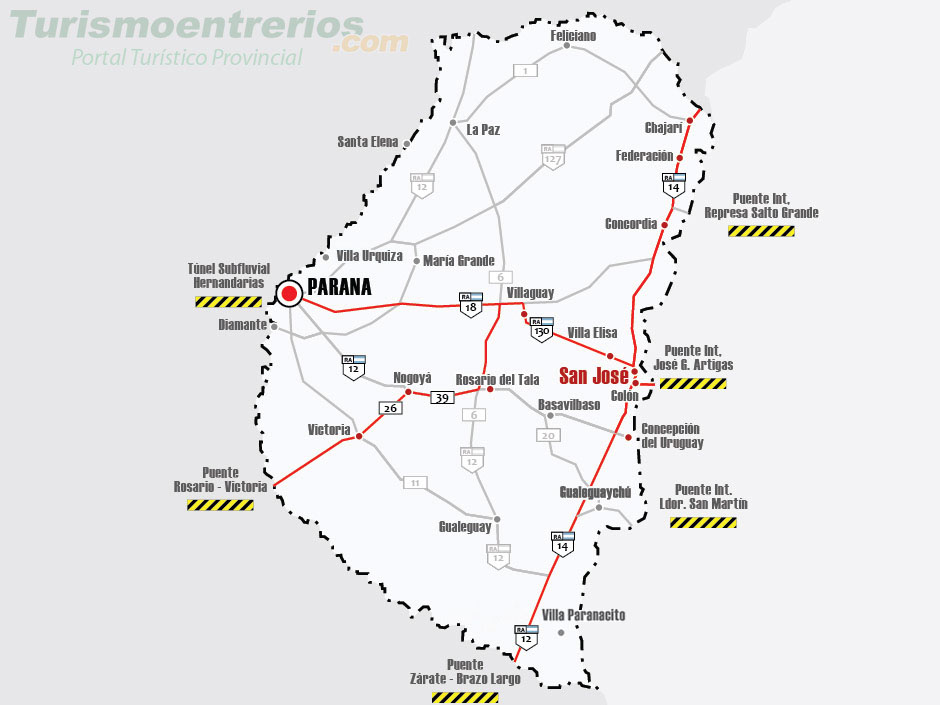 Mapa de Rutas y Accesos a San José - Imagen: Turismoentrerios.com