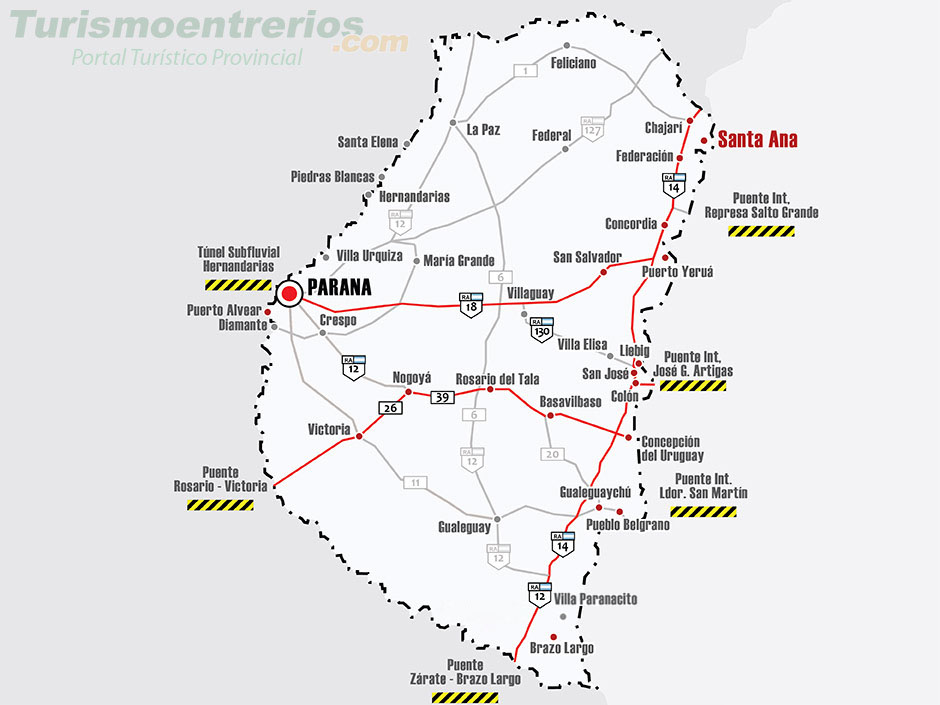 Mapa de Rutas y Accesos a Santa Ana - Imagen: Turismoentrerios.com