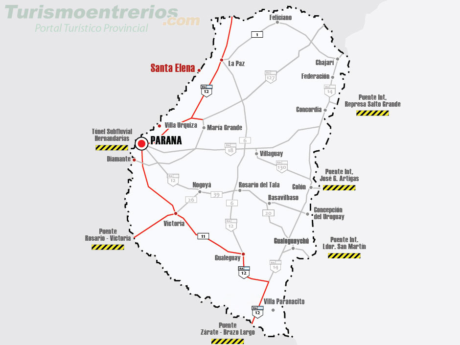 Mapa de Rutas y Accesos a Santa Elena - Imagen: Turismoentrerios.com