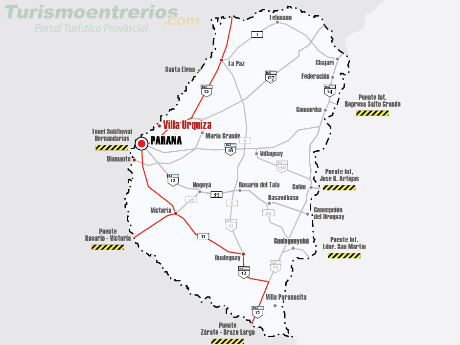 Mapa de Rutas y Accesos a Villa Urquiza - Imagen: Turismoentrerios.com